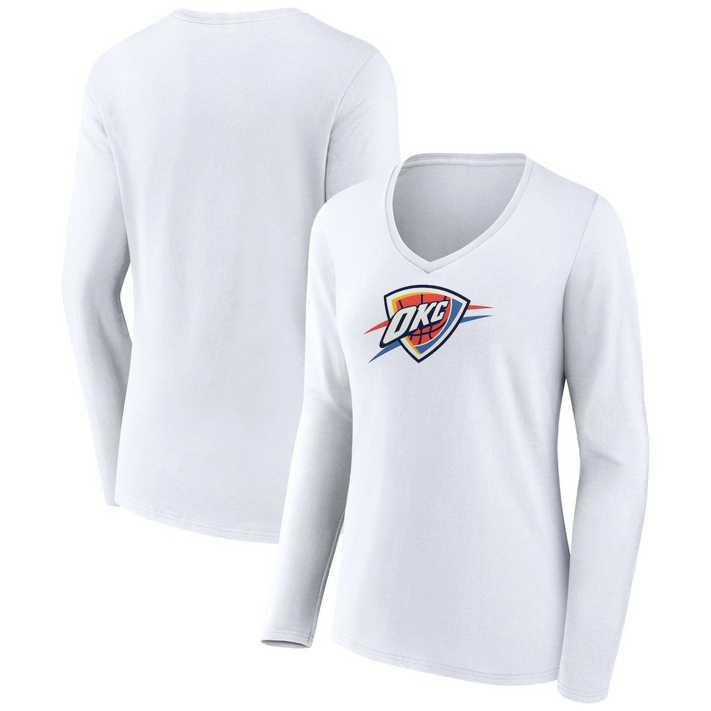 Oklahoma City Thunder Women's Logo Long Sleeve V-Neck T-Shirt - White cheap