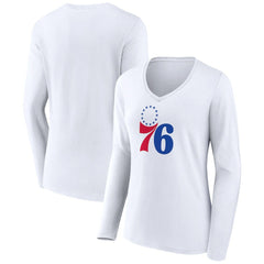 Philadelphia 76ers Women's Logo Long Sleeve V-Neck T-Shirt - White cheap