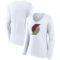 Portland Trail Blazers Women's Logo Long Sleeve V-Neck T-Shirt - White outlet