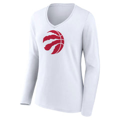 Toronto Raptors Women's Logo Long Sleeve V-Neck T-Shirt - White outlet