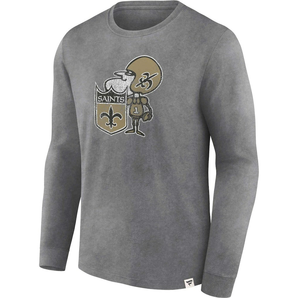 New Orleans Saints Washed Primary Long Sleeve T-Shirt - Heather Charcoal for sale