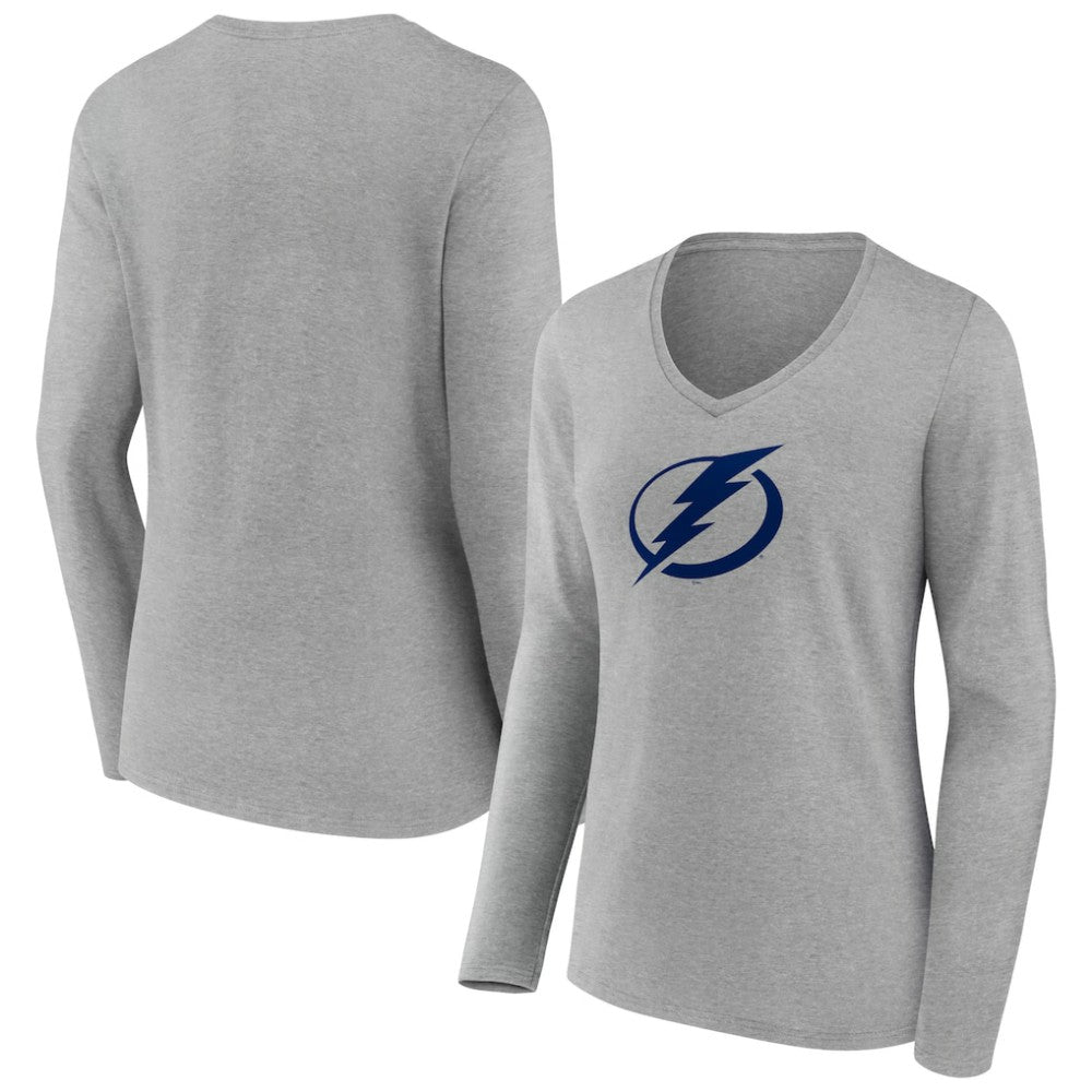 Tampa Bay Lightning Women's Team Logo Long Sleeve V-Neck T-Shirt Gray