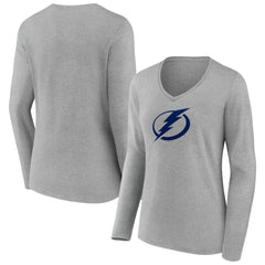Tampa Bay Lightning Women's Team Logo Long Sleeve V-Neck T-Shirt Gray