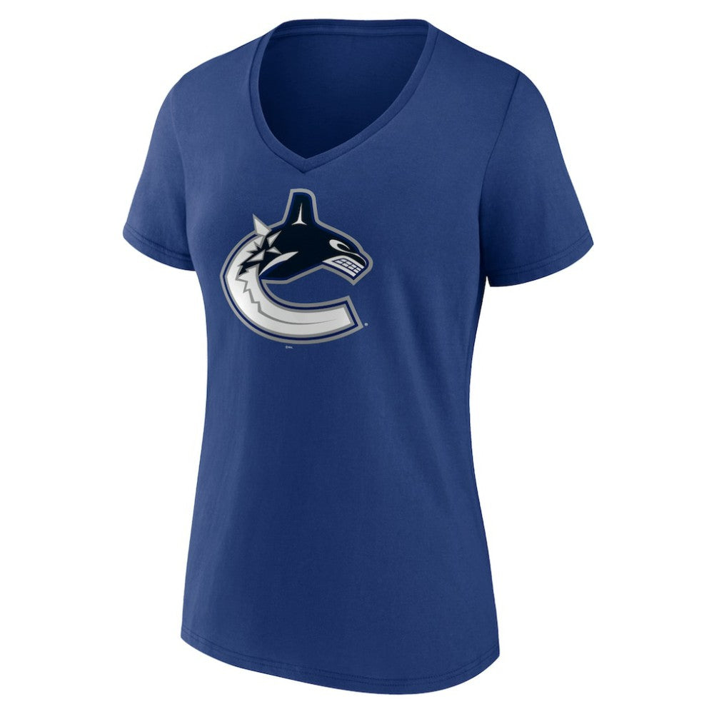 Vancouver Canucks Women's Team Logo V-Neck T-Shirt Blue