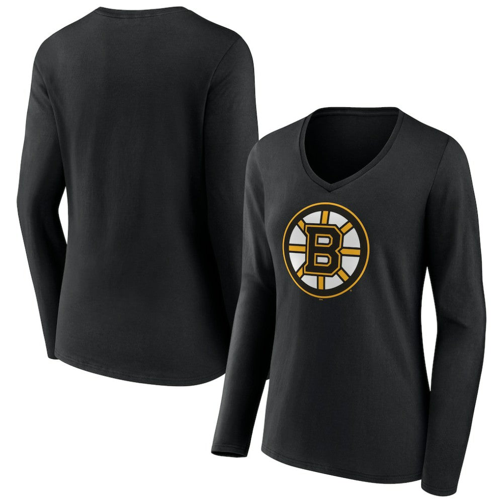 Boston Bruins Women's Team Logo Long Sleeve V-Neck T-Shirt Black