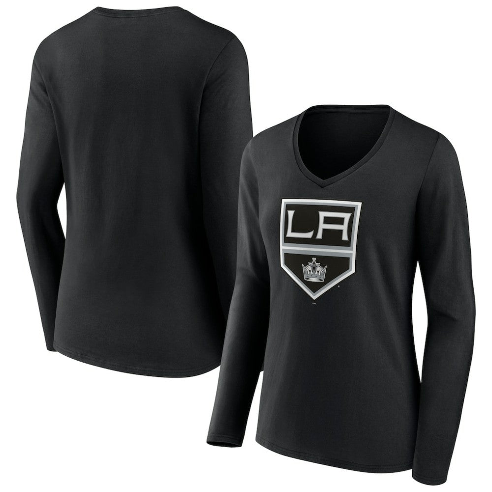 Los Angeles Kings Women's Team Logo Long Sleeve V-Neck T-Shirt Black