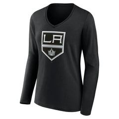 Los Angeles Kings Women's Team Logo Long Sleeve V-Neck T-Shirt Black