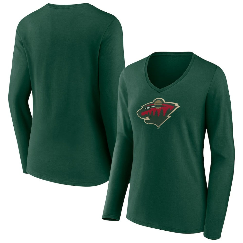 Minnesota Wild Women's Team Logo Long Sleeve V-Neck T-Shirt Green