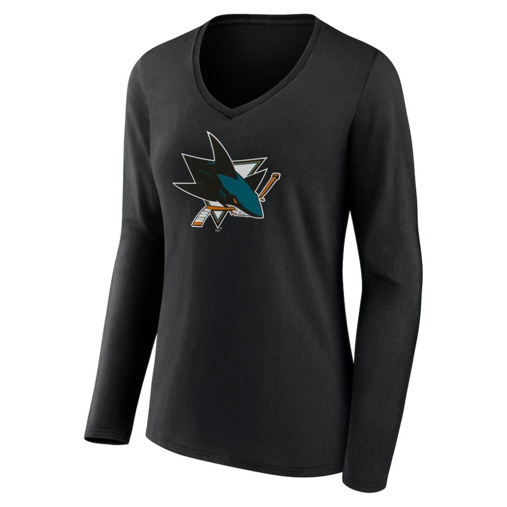 San Jose Sharks Women's Team Logo Long Sleeve V-Neck T-Shirt Black
