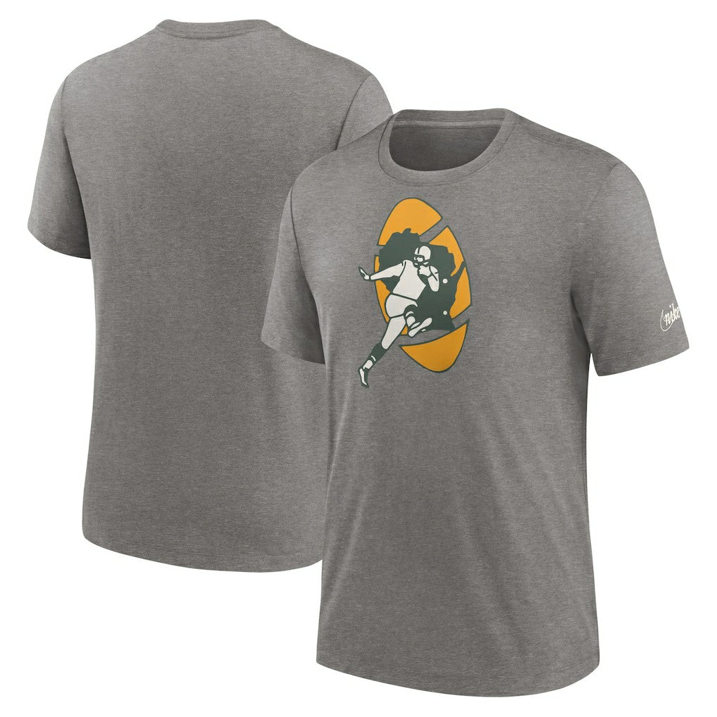 Green Bay Packers Rewind Logo Tri-Blend T-Shirt - Heather Charcoal | Nike online