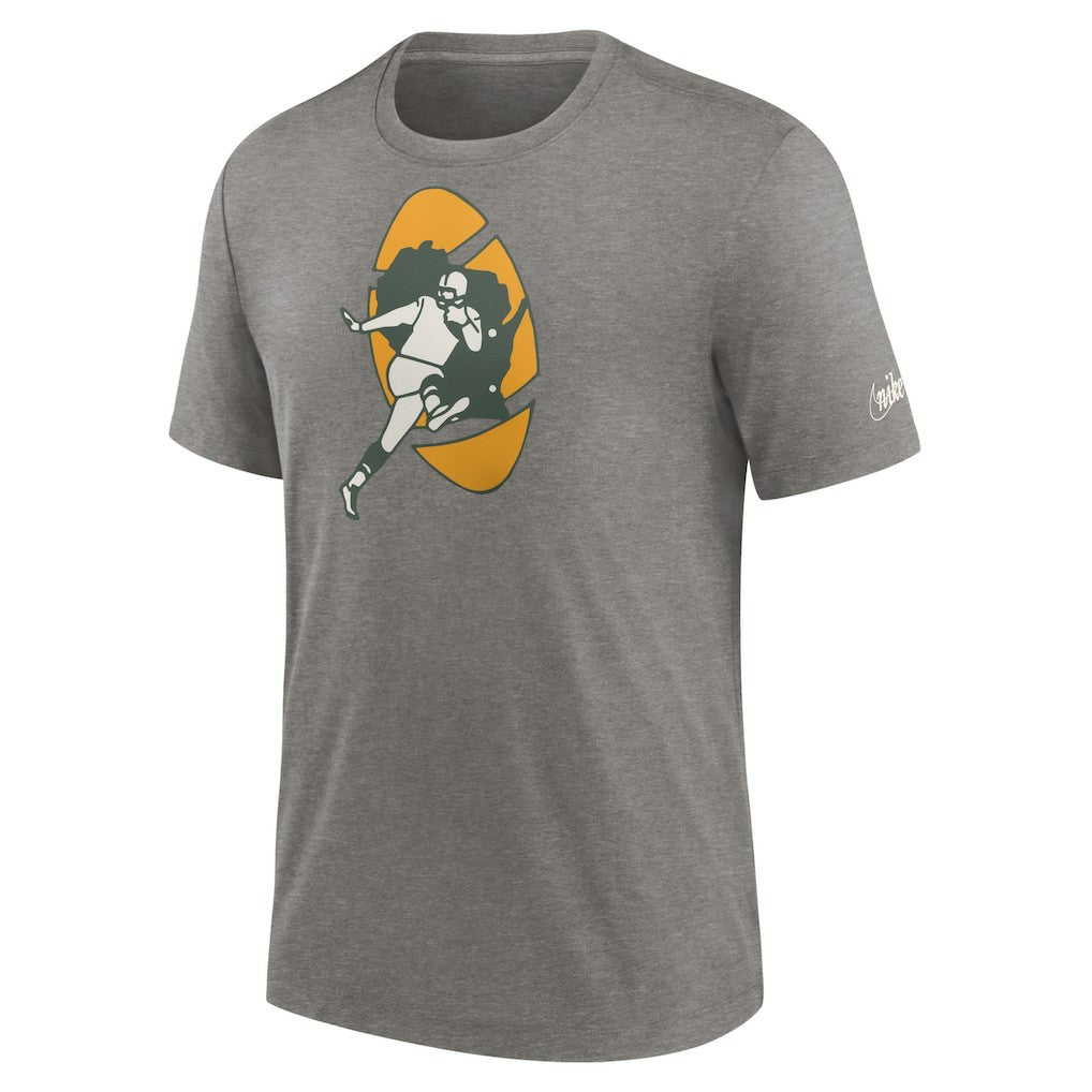 Green Bay Packers Rewind Logo Tri-Blend T-Shirt - Heather Charcoal | Nike online