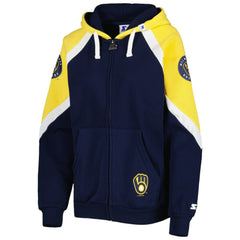 Milwaukee Brewers Starter Women's Hail Mary Full-Zip Hoodie - Navy/Gold