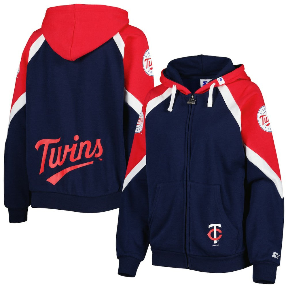 Minnesota Twins Starter Women's Hail Mary Full-Zip Hoodie - Navy/Red