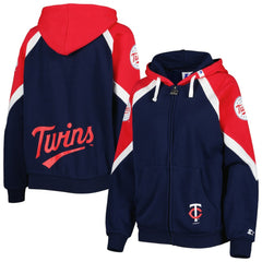 Minnesota Twins Starter Women's Hail Mary Full-Zip Hoodie - Navy/Red