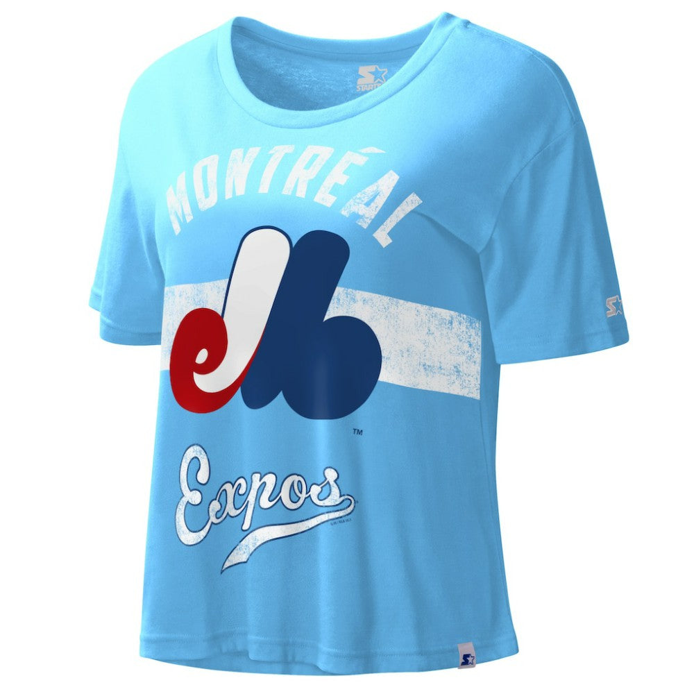 Montreal Expos Starter Cooperstown Collection Women's Record Setter Crop Top - Light Blue