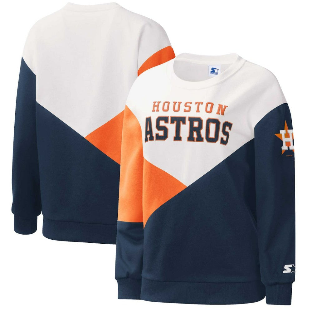 Houston Astros Starter Women's Shutout Pullover Sweatshirt - White/Navy