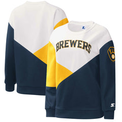 Milwaukee Brewers Starter Women's Shutout Pullover Sweatshirt - White/Navy