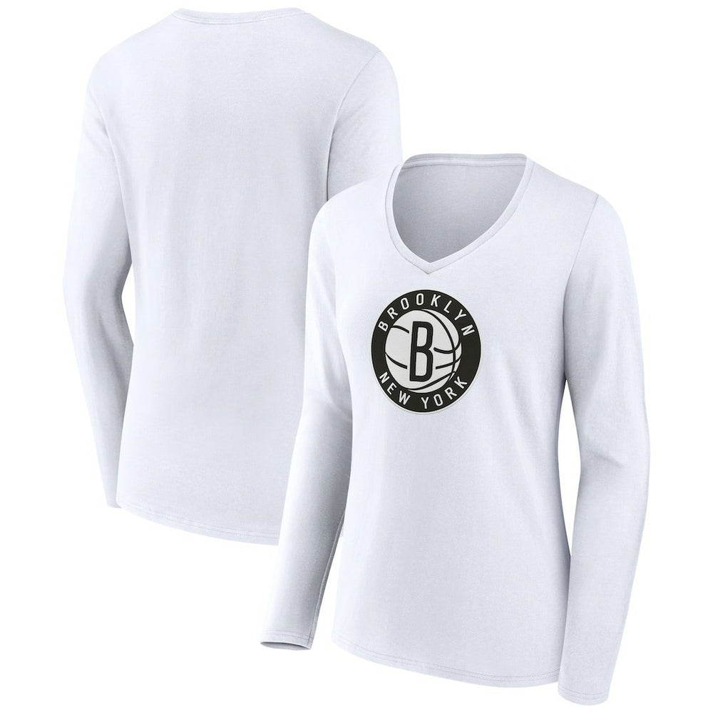 Brooklyn Nets Women's Alternate Logo V-Neck Long Sleeve T-Shirt - White for sale