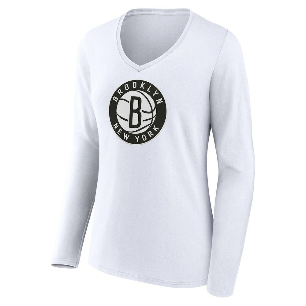 Brooklyn Nets Women's Alternate Logo V-Neck Long Sleeve T-Shirt - White for sale