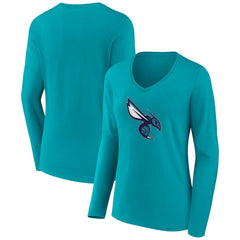 Charlotte Hornets Women's Alternate Logo V-Neck Long Sleeve T-Shirt - Aqua outlet