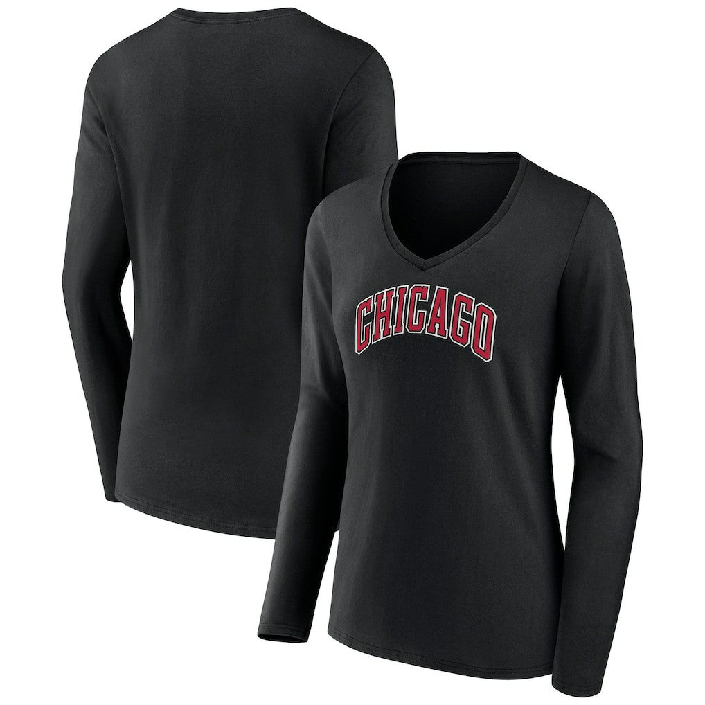 Chicago Bulls Women's Alternate Logo V-Neck Long Sleeve T-Shirt sale - Black sale