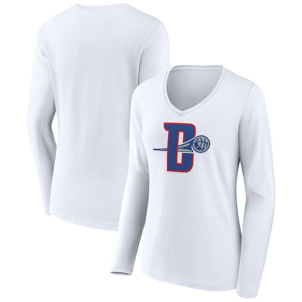 Detroit Pistons Women's Alternate Logo V-Neck Long Sleeve T-Shirt sale - White for sale
