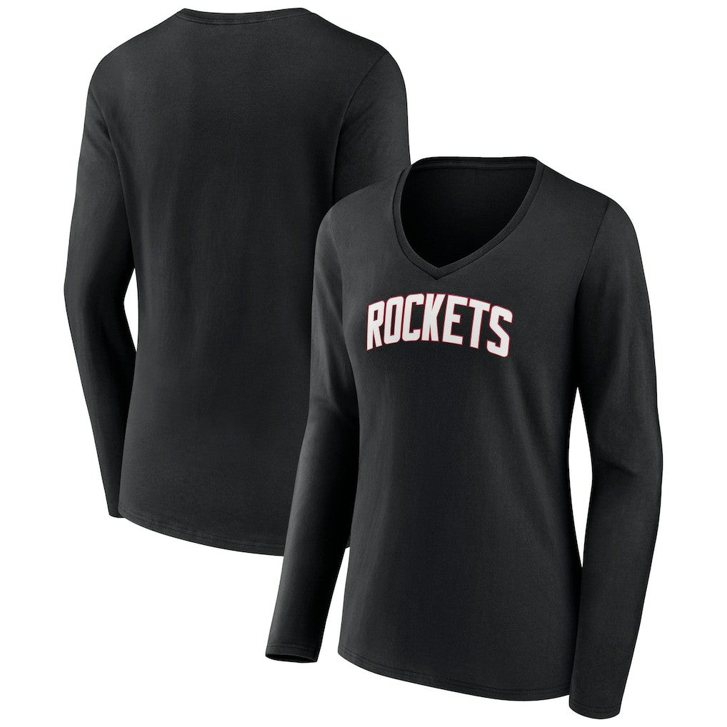 Houston Rockets Women's Alternate Logo V-Neck Long Sleeve T-Shirt - Black on sale