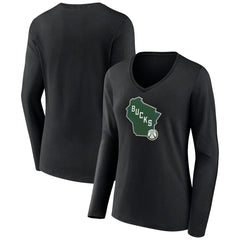 Milwaukee Bucks Women's Alternate Logo V-Neck Long Sleeve T-Shirt - Black shop