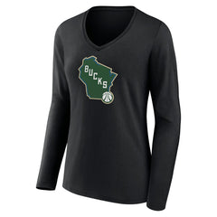 Milwaukee Bucks Women's Alternate Logo V-Neck Long Sleeve T-Shirt - Black shop