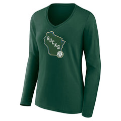 Milwaukee Bucks Women's Alternate Logo V-Neck Long Sleeve T-Shirt - Green cheap