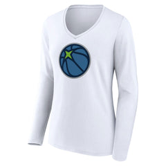 Minnesota Timberwolves Women's Alternate Logo V-Neck Long Sleeve T-Shirt - White for sale