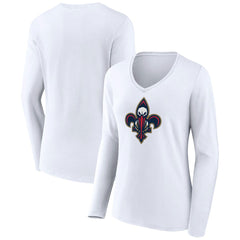 New Orleans Pelicans Women's Alternate Logo V-Neck Long Sleeve T-Shirt - White discount