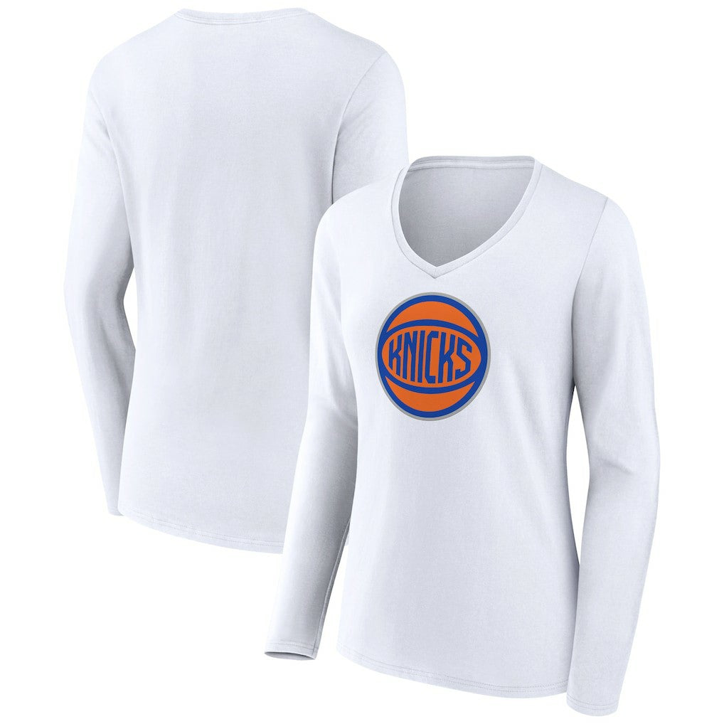 New York Knicks Women's Alternate Logo V-Neck Long Sleeve T-Shirt - White discount