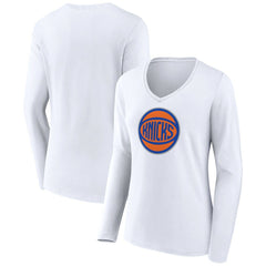 New York Knicks Women's Alternate Logo V-Neck Long Sleeve T-Shirt - White discount
