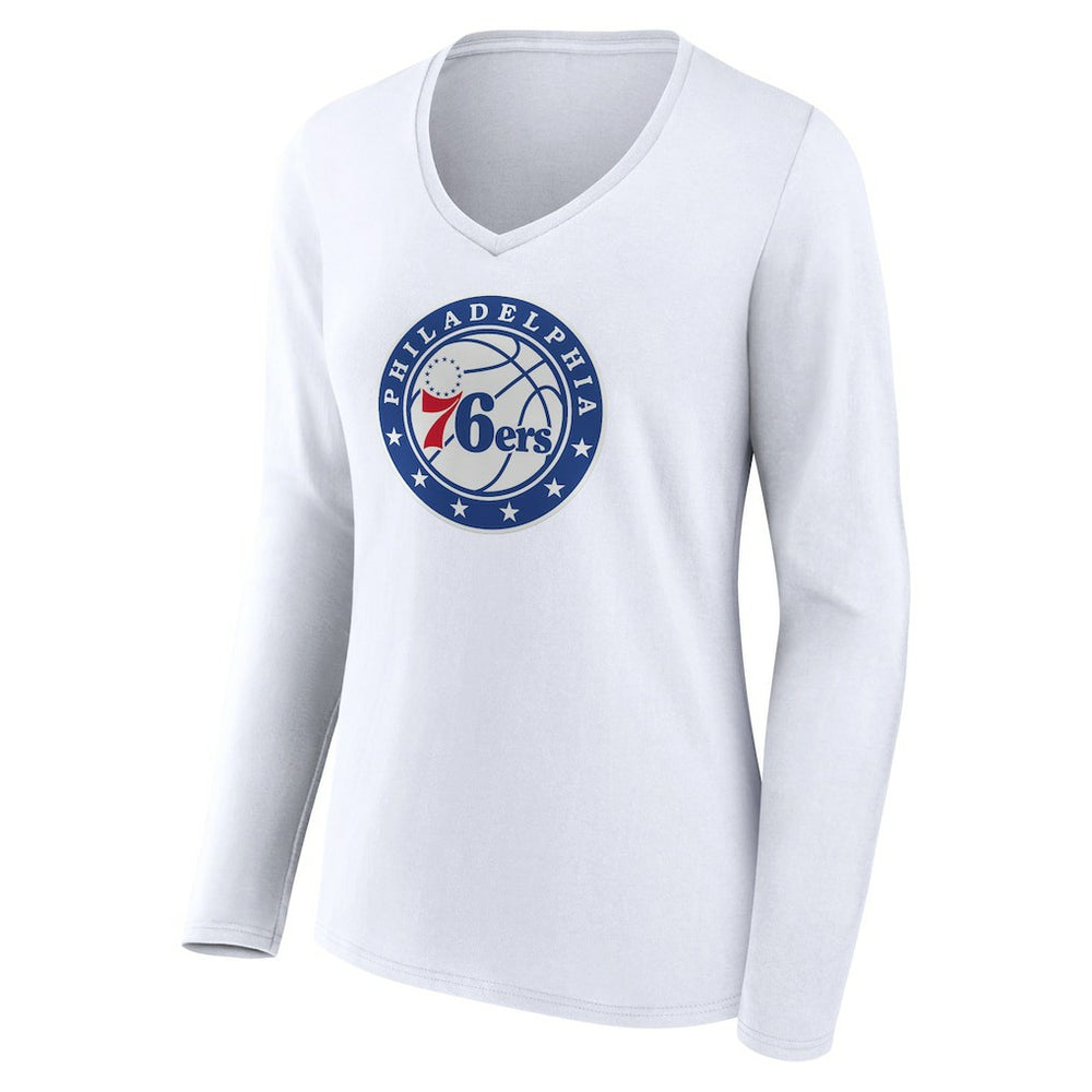 Philadelphia 76ers Women's Alternate Logo V-Neck Long Sleeve T-Shirt - White for sale