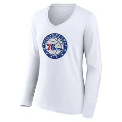 Philadelphia 76ers Women's Alternate Logo V-Neck Long Sleeve T-Shirt - White for sale