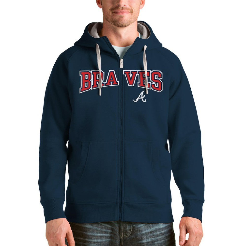 Atlanta Braves Antigua Team Logo Victory Full-Zip Hoodie - Navy