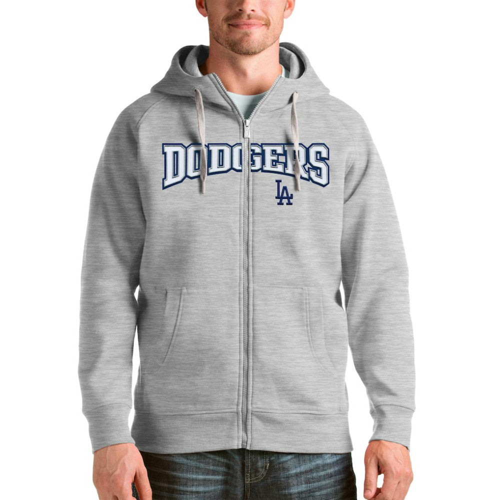Los Angeles Dodgers Antigua Team Logo Victory Full-Zip Hoodie - Heather Gray