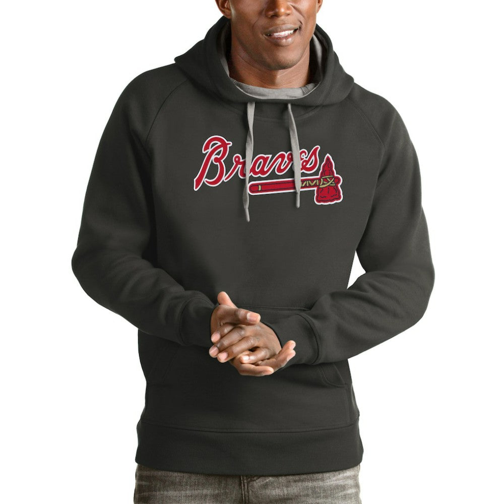 Atlanta Braves Antigua Victory Pullover Team Logo Hoodie - Charcoal