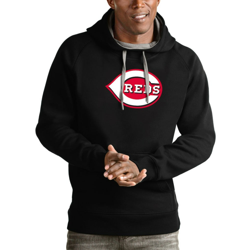 Cincinnati Reds Antigua Victory Pullover Team Logo Hoodie - Black
