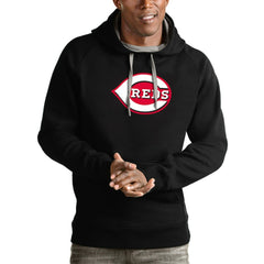 Cincinnati Reds Antigua Victory Pullover Team Logo Hoodie - Black