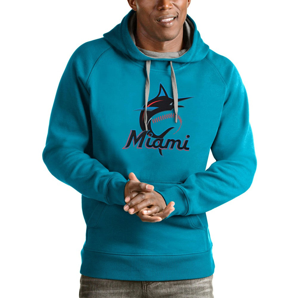 Miami Marlins Antigua Victory Pullover Team Logo Hoodie - Blue