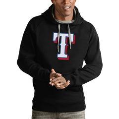 Texas Rangers Antigua Victory Pullover Team Logo Hoodie - Black