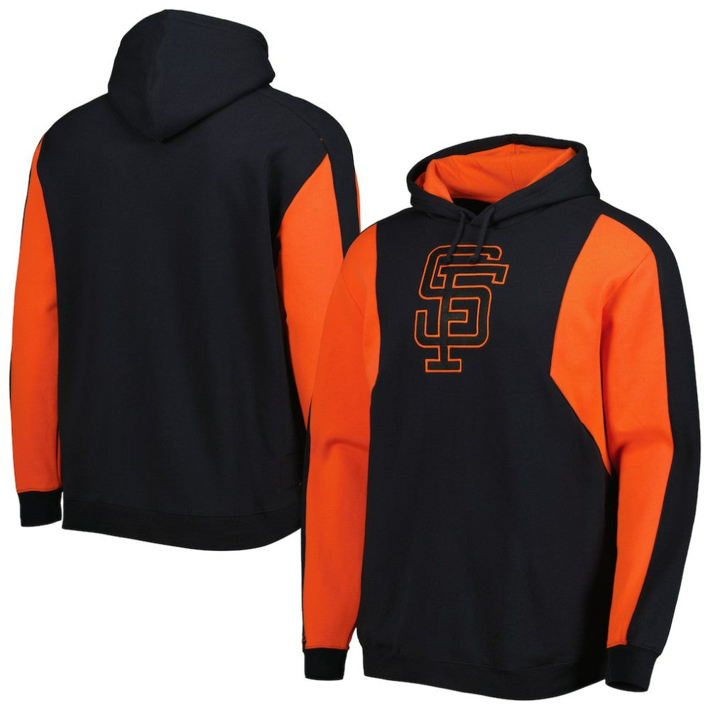 San Francisco Giants Colorblocked Fleece Pullover Hoodie - Black/Orange | Mitchell & Ness