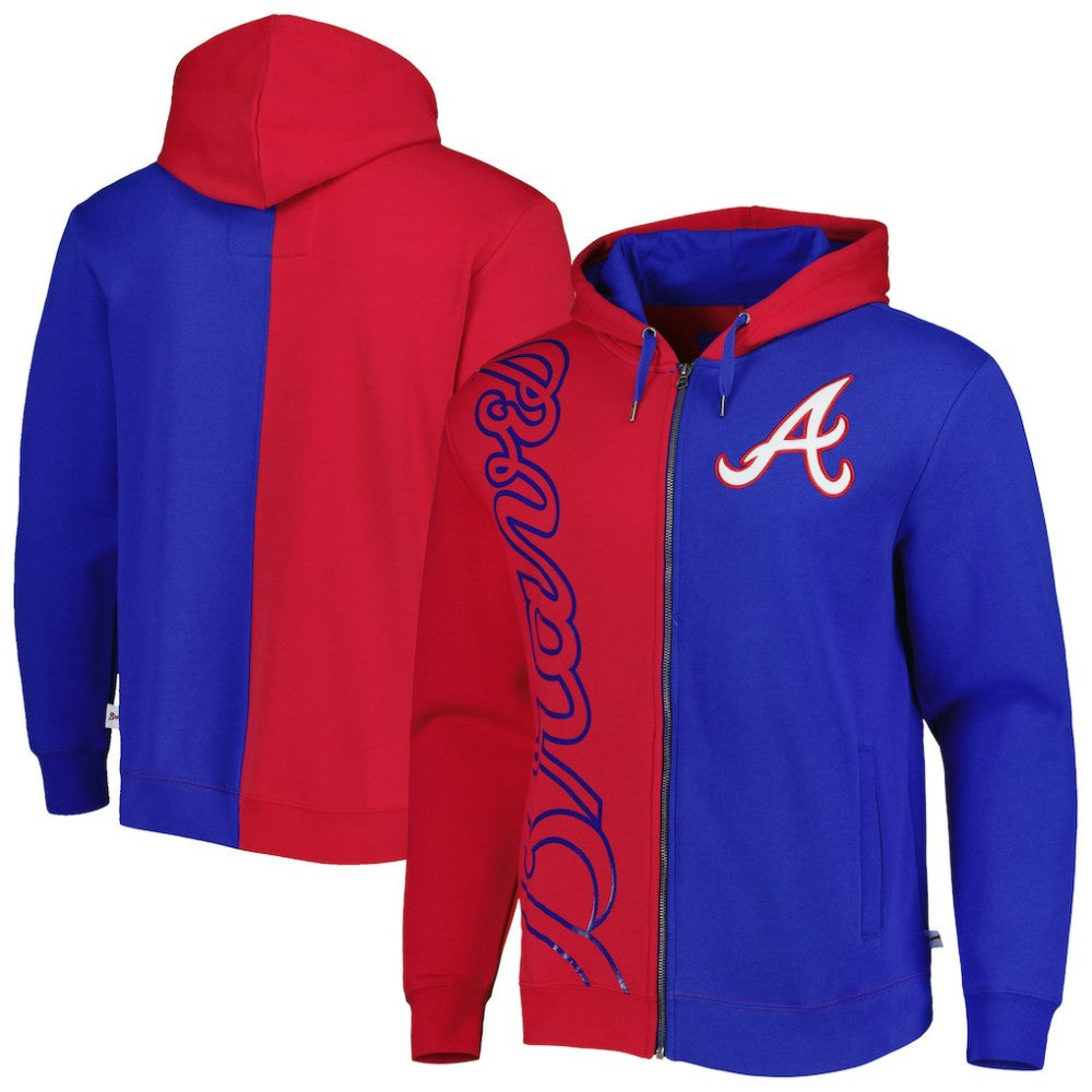 Atlanta Braves Fleece Full-Zip Hoodie - Red/Royal | Mitchell & Ness