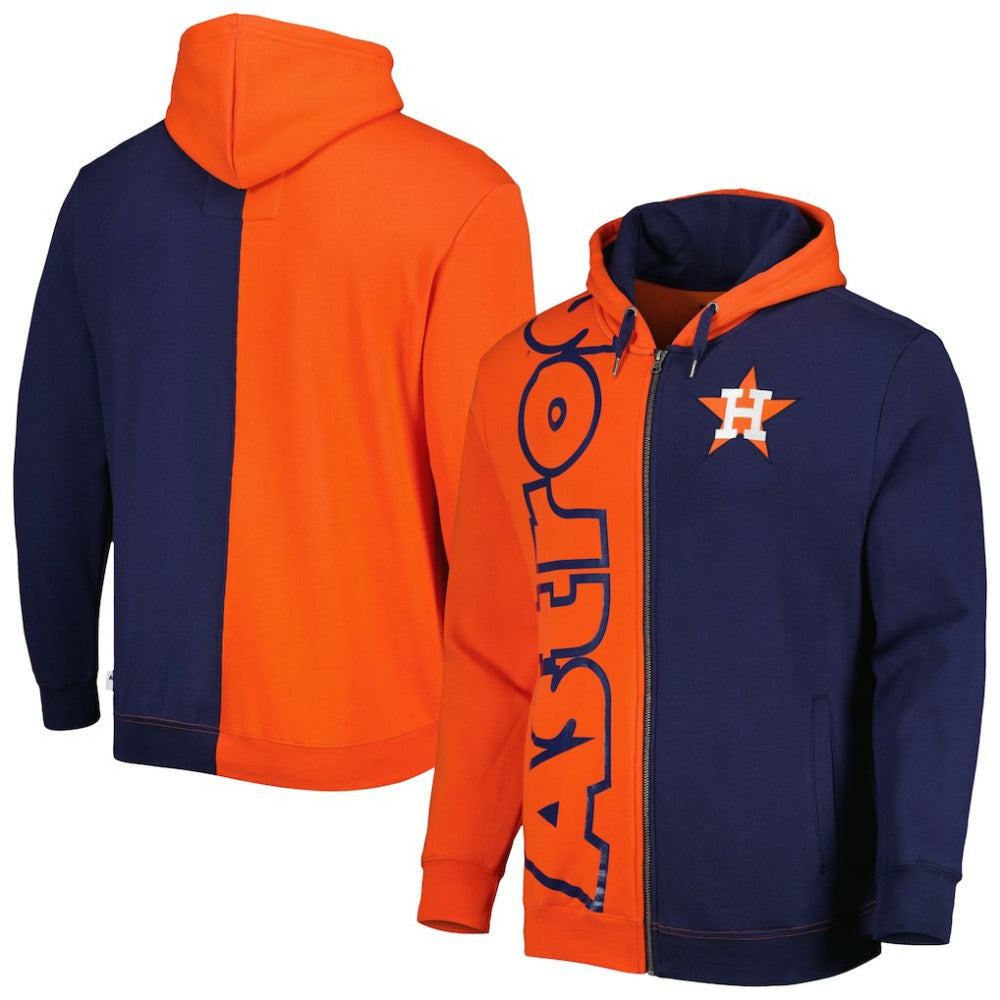 Houston Astros Fleece Full-Zip Hoodie - Orange/Navy | Mitchell & Ness