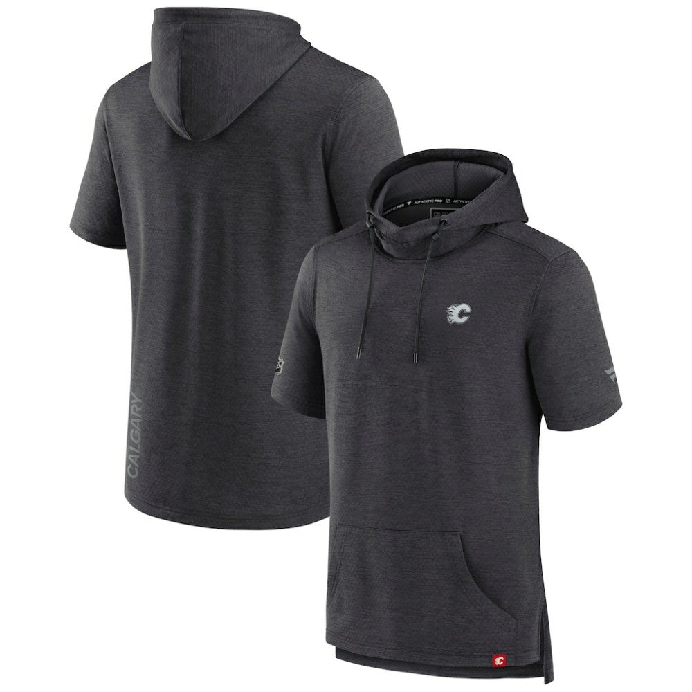 Calgary Flames Fanatics Authentic Pro Short Sleeve Pullover Hoodie Heather Charcoal