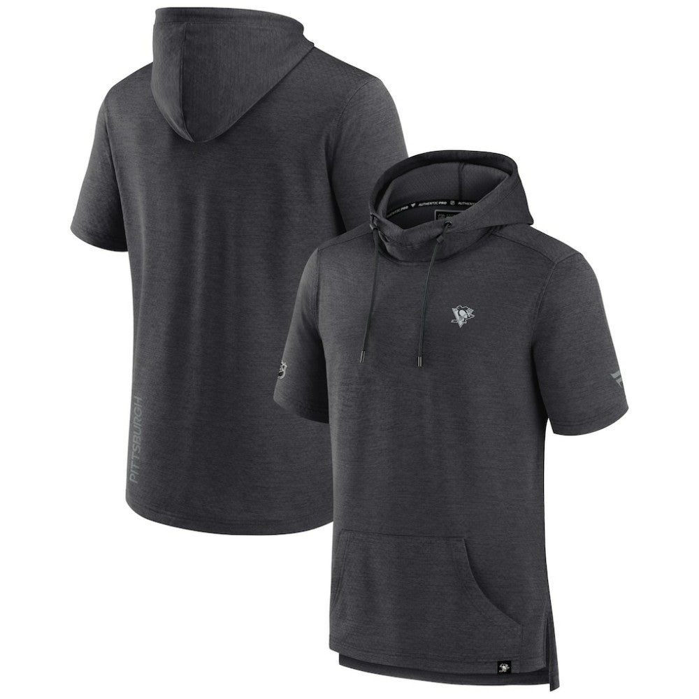Pittsburgh Penguins Fanatics Authentic Pro Short Sleeve Pullover Hoodie Heather Charcoal