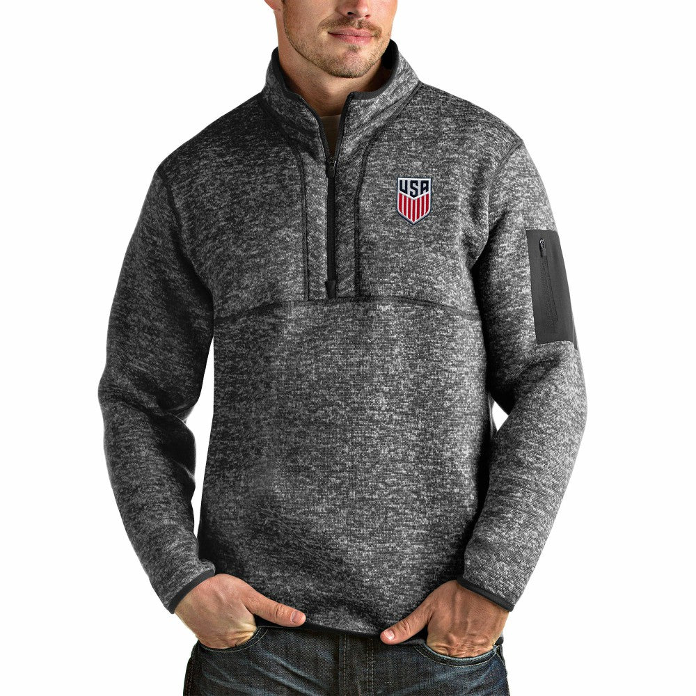 USMNT Antigua Fortune Quarter-Zip Pullover Jacket - Heather Charcoal discount