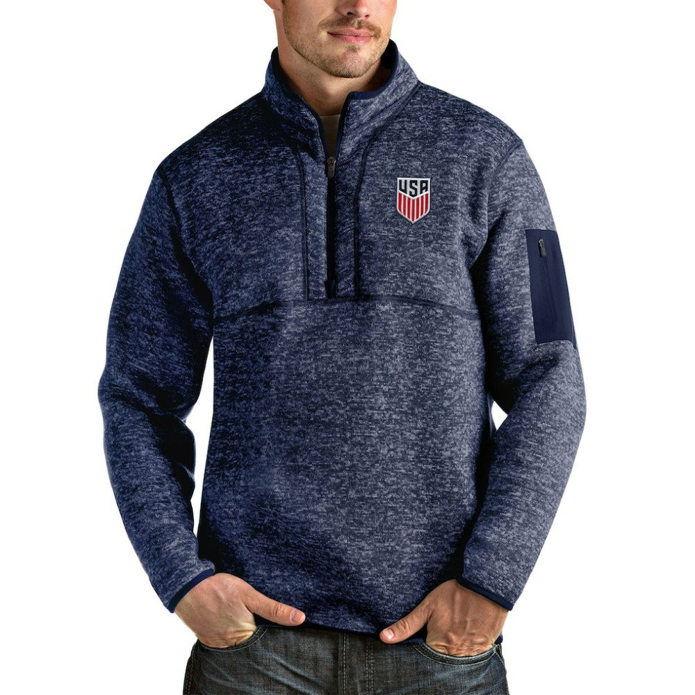 USMNT Antigua Fortune Quarter-Zip Pullover Jacket - Heather Navy on sale